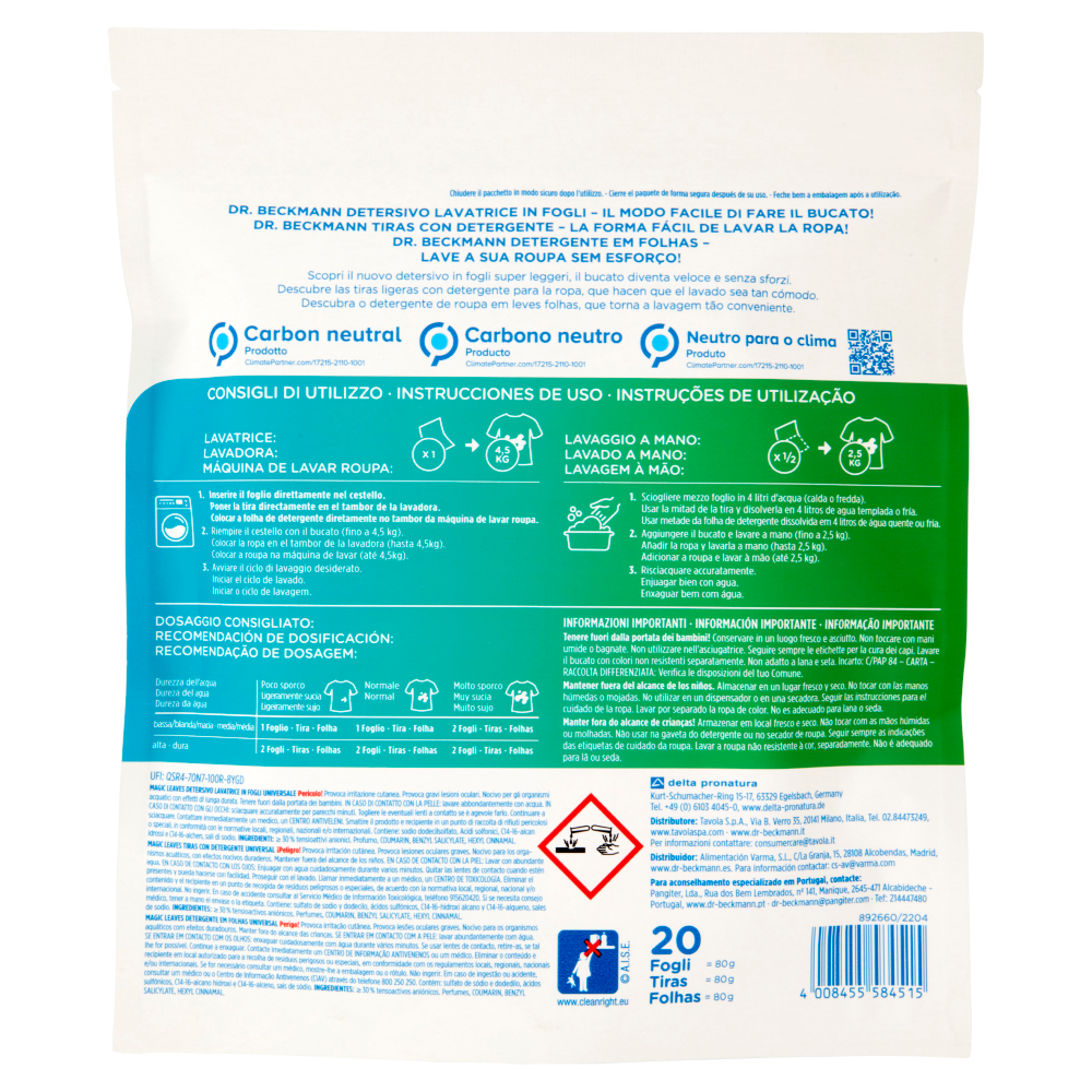 Dr. Beckmann Detersivo Lavatrice in Fogli Universale 20 pz, , large