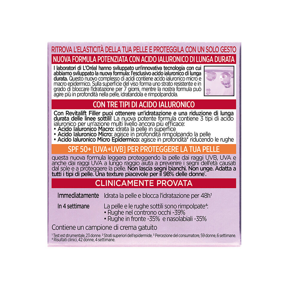 L'Or&eacute;al Paris Crema Viso Revitalift Filler Antirughe Rivolumizzante con Acido Ialuronico Spf 50 50 ml, , large