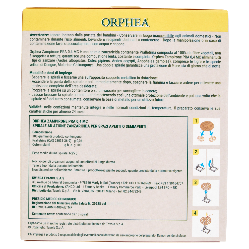 Orphea Zampirone Spirale ad Azione Zanzaricida per Spazi Aperti o Semiaperti 10 Pezzi, , large