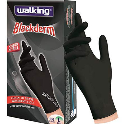 Walking Blackderm Guanti Nitrile Nero Taglia M 100 Pezzi