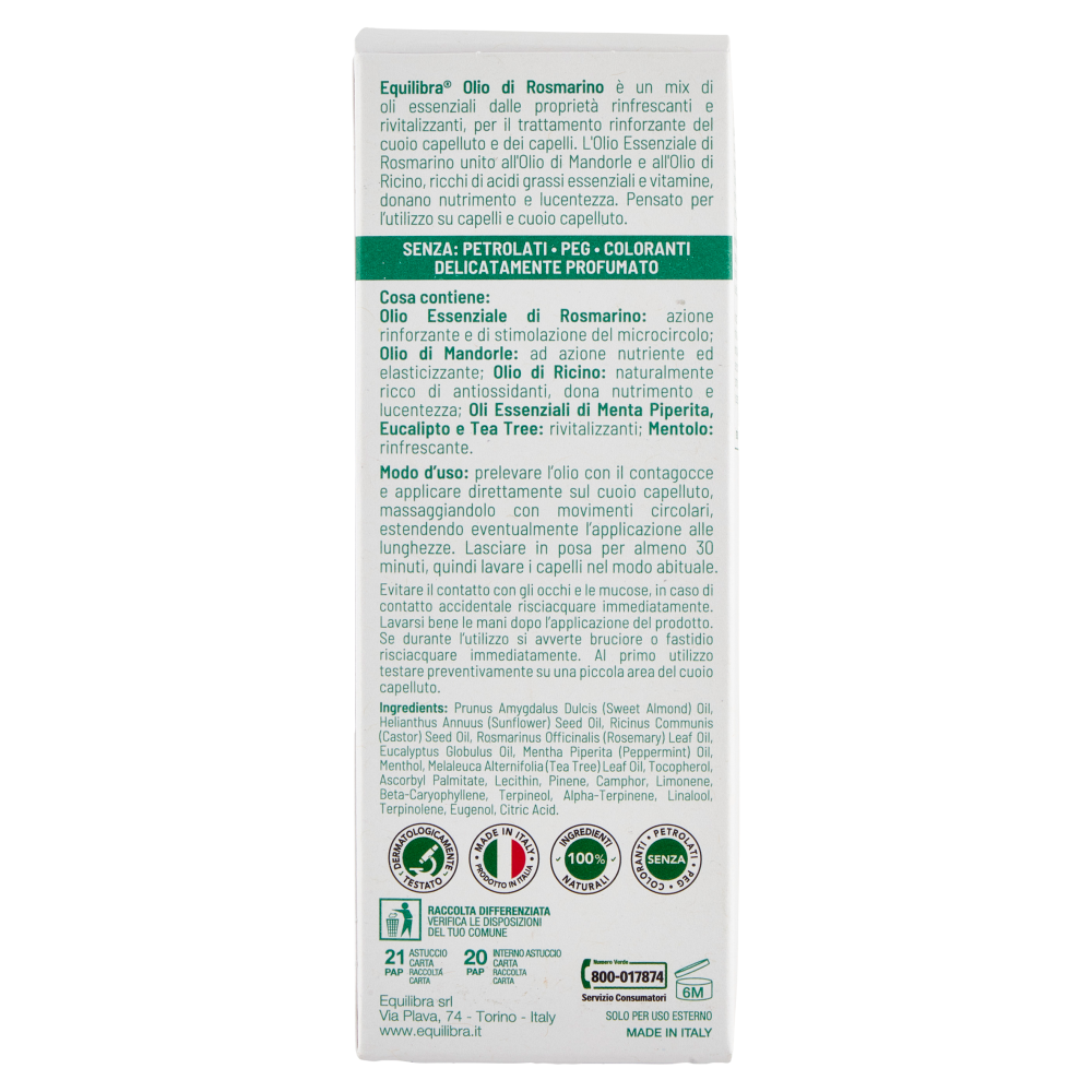 Equilibra Rosmarino Olio per Capelli 100 ml, , large