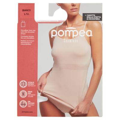 Pompea Seamless Canotta Spalla Stretta in Microfibra L/XL Bianco