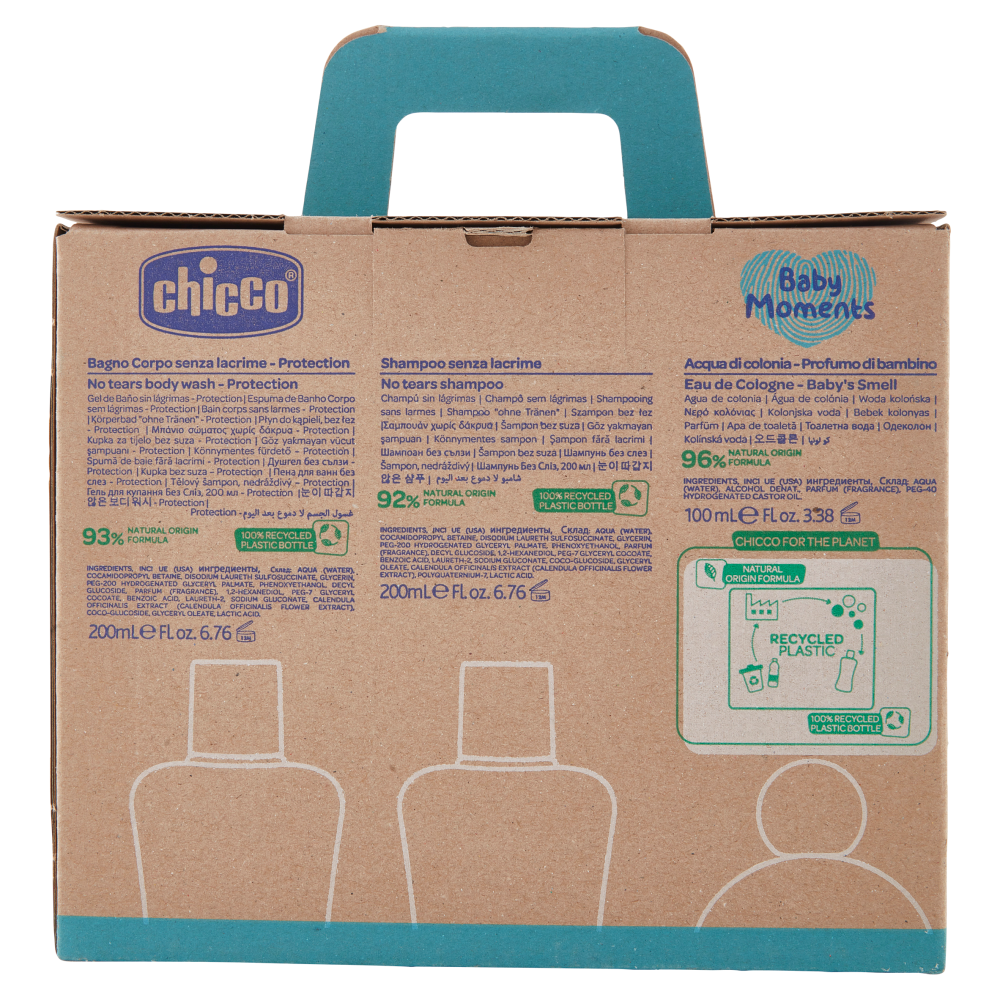 Chicco Baby Moments Set Bagno Corpo 200 ml + Shampoo 200 ml + Acqua di Colonia 100 ml, , large