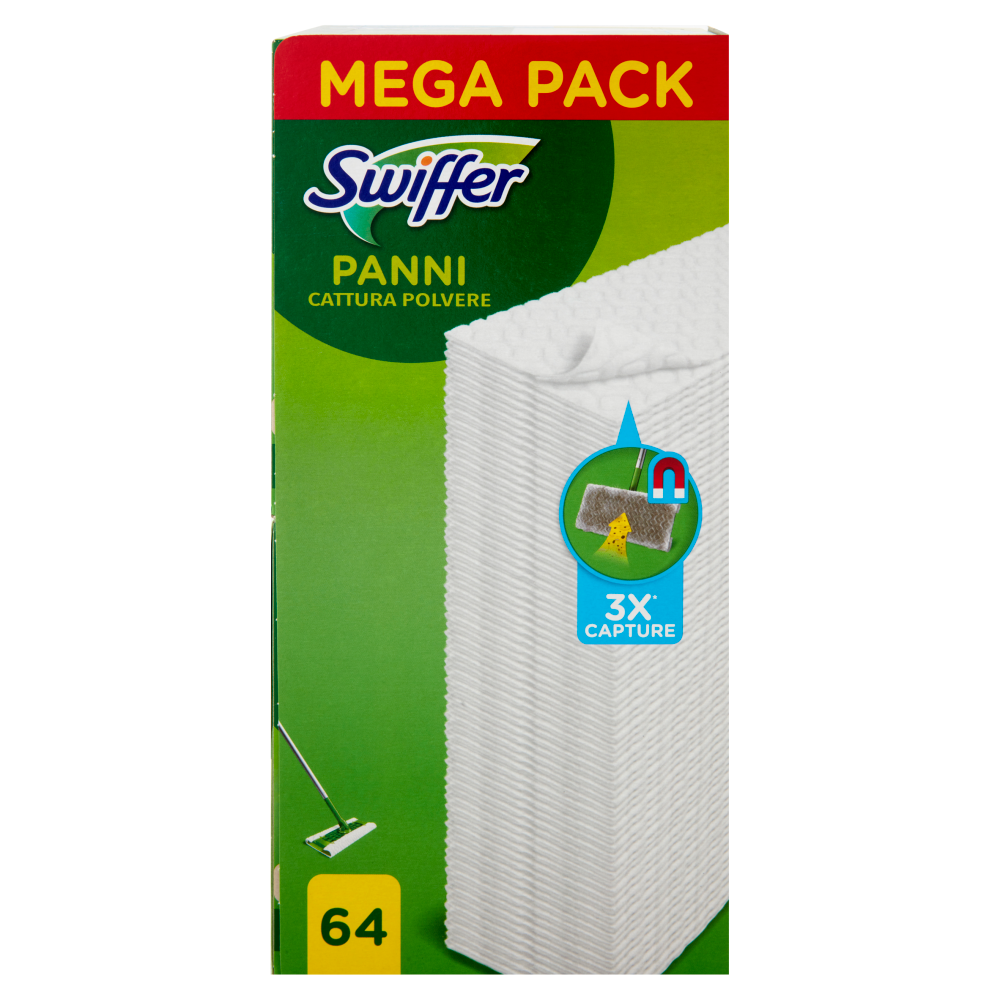 Swiffer Panni Cattura Polvere per Scopa Swiffer Ricarica 64 Salviette, , large