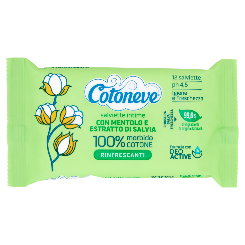 Cotoneve Salviette Intime con Mentolo e Estratto di Salvia Rinfrescanti 12 Pezzi, , large