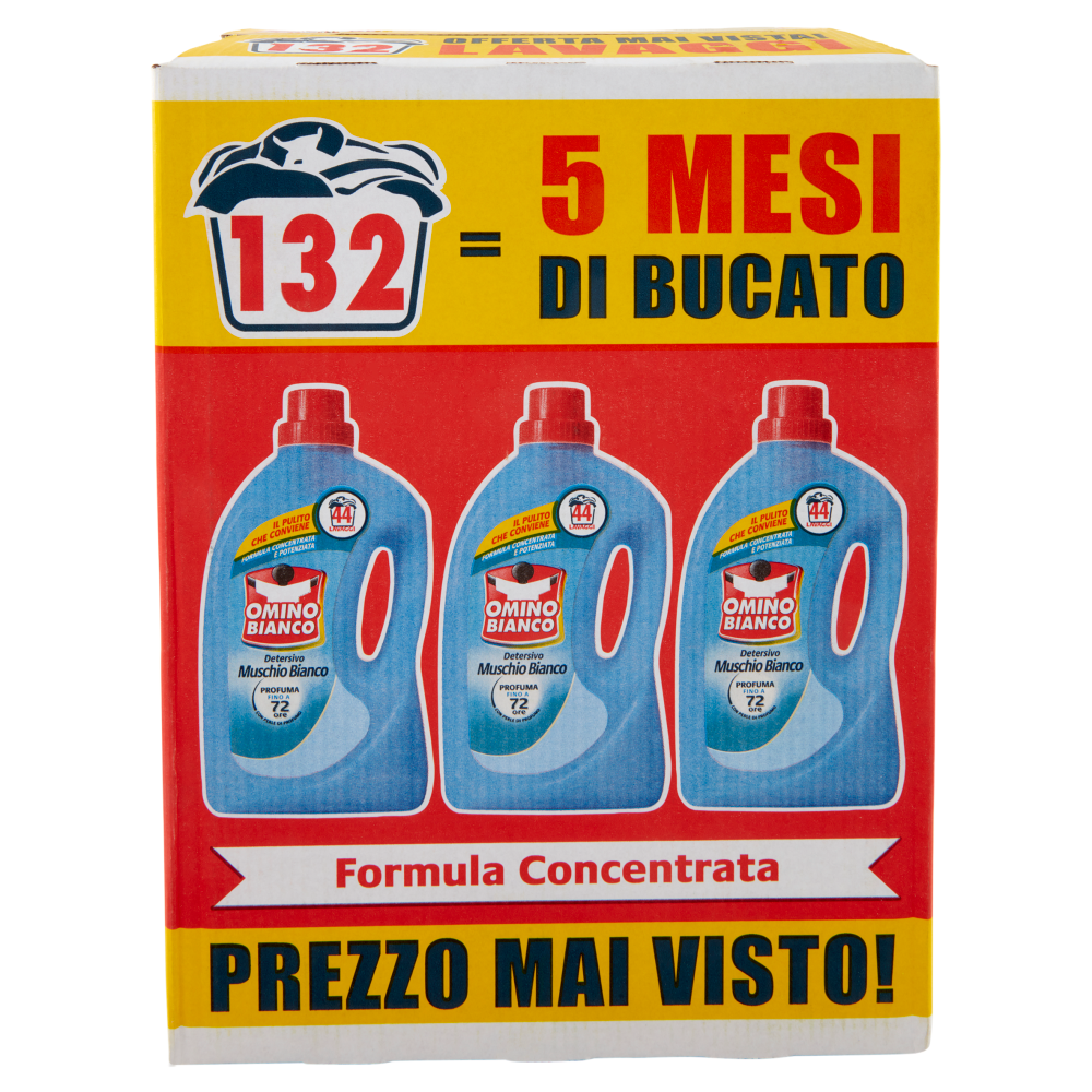 Omino Bianco Detersivo Lavatrice Liquido Muschio Bianco 44 Lavaggi 3 Pezzi - -