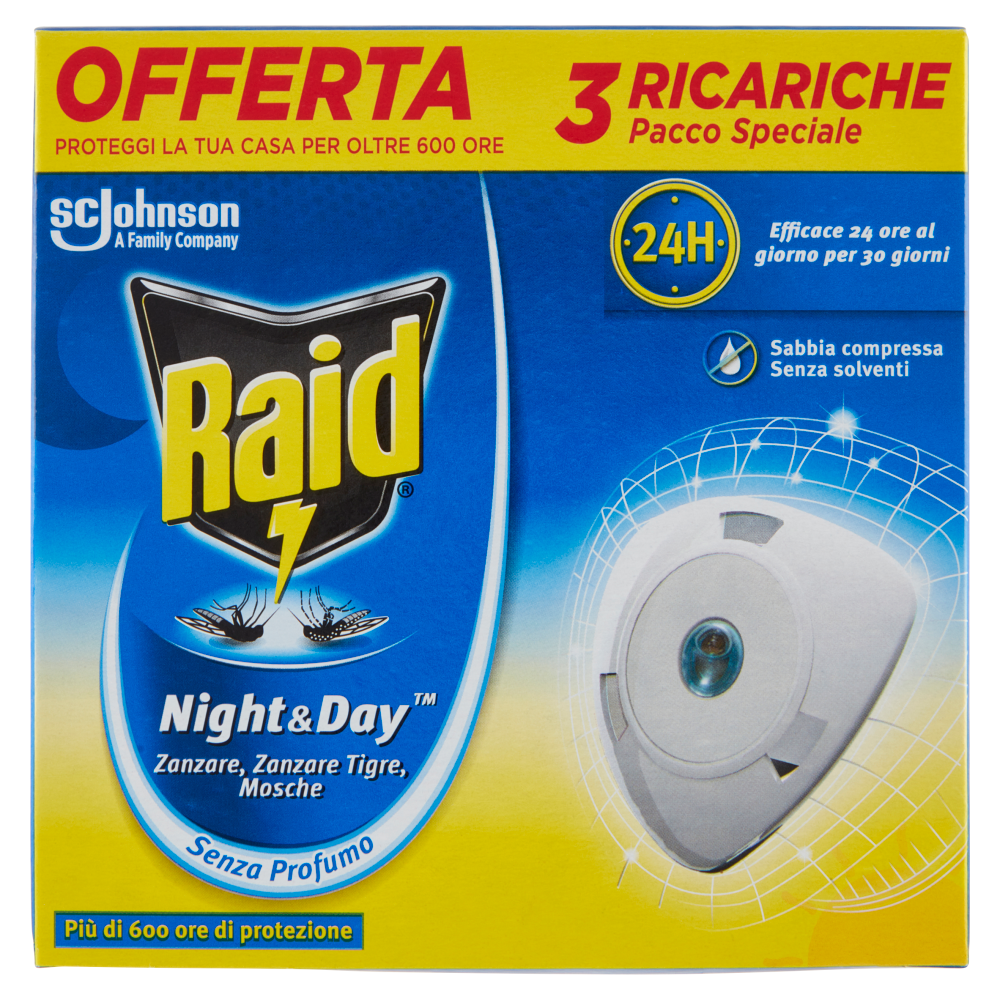 Raid Night & Day Zanzare, Zanzare Tigre, Mosche 3 Ricariche - -
