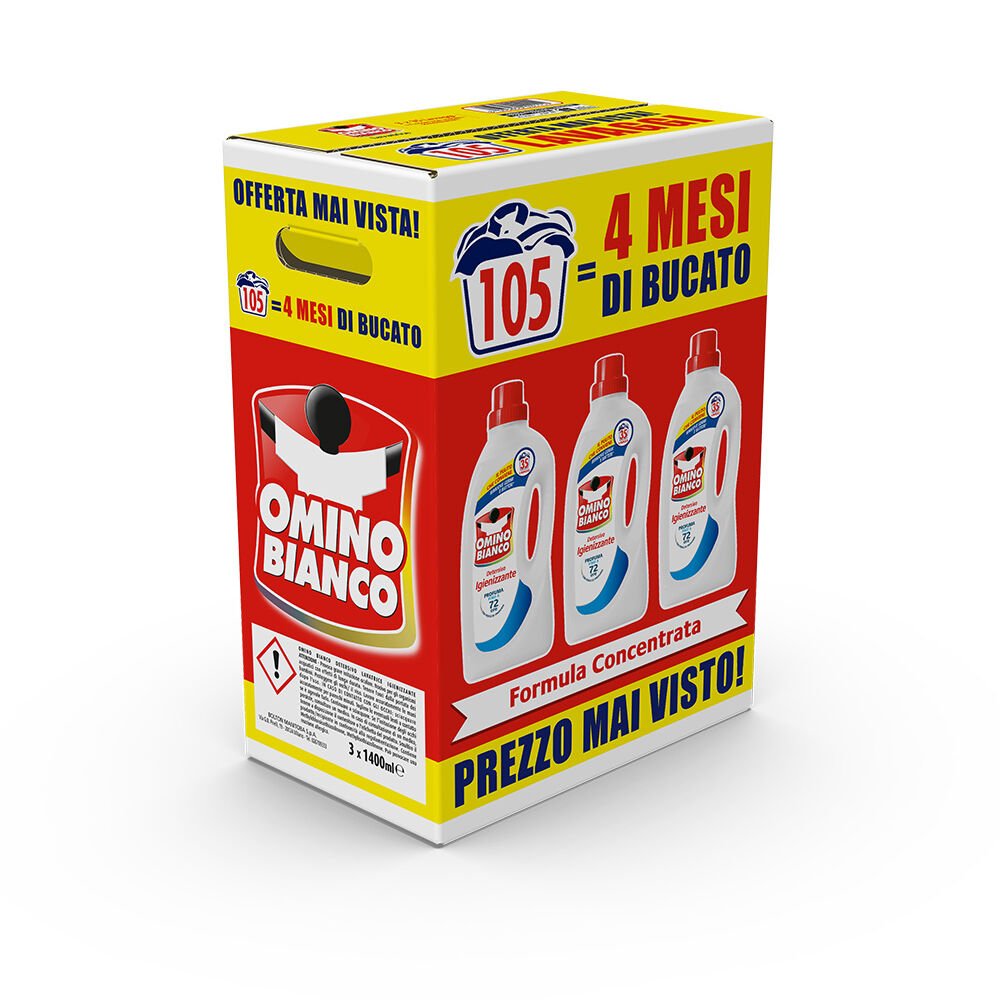 Omino Bianco Detersivo Lavatrice Igienizzante 35 Lavaggi 3 Pezzi, , large