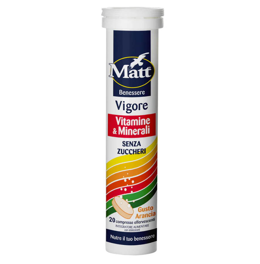 Matt Vigore Vitamine & Minerali Integratore Alimentare Multivitaminico e Multiminerale in Compresse Effervescenti 20 Compresse - -