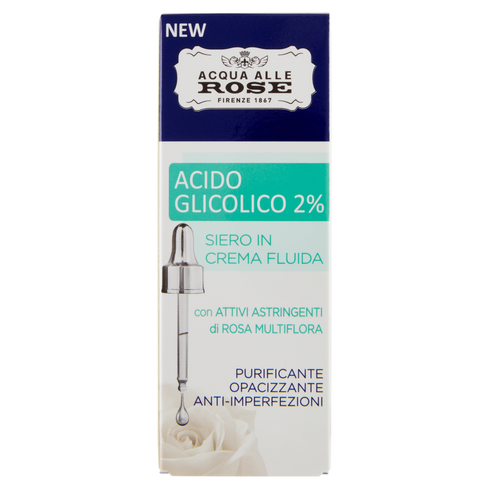 Acqua alle Rose Acido Glicolico 2% Siero in Crema Fluida Purificante Opacizzante 30 ml, , large