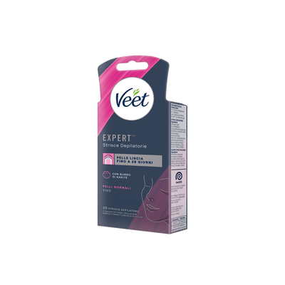 Veet Expert Strisce Viso Pelli Normali 20 Strisce + Salviette Post-Epilazione con Olio D'Argan