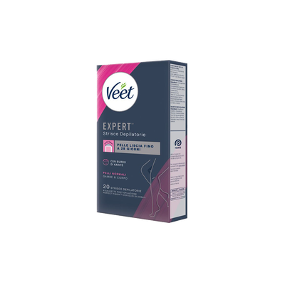 Veet Expert Strisce Corpo Pelli Normali 20 Strisce + Salviette Post-Epilazione con Olio D'Argan