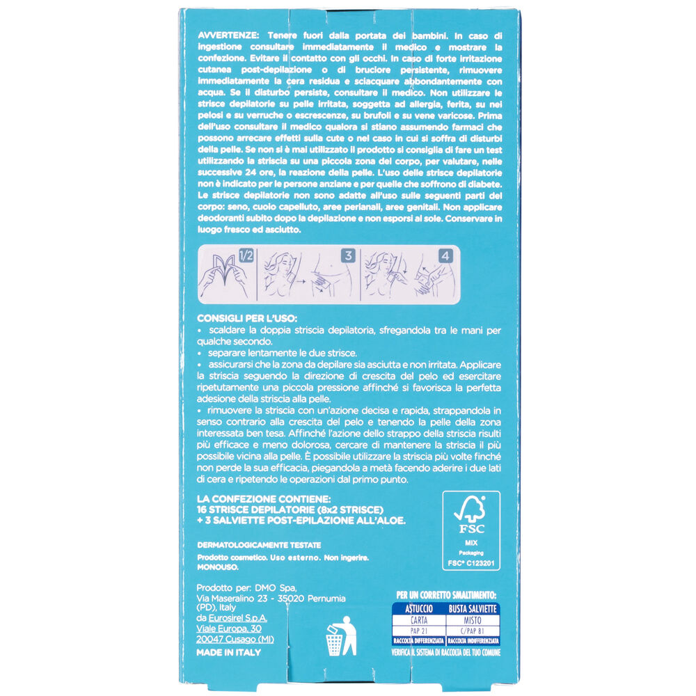 Caddy's Pelli Sensibili Strisce Depilatorie Ascelle e Bikini 16 Pezzi + 3 Salviette Post-Epilazione, , large