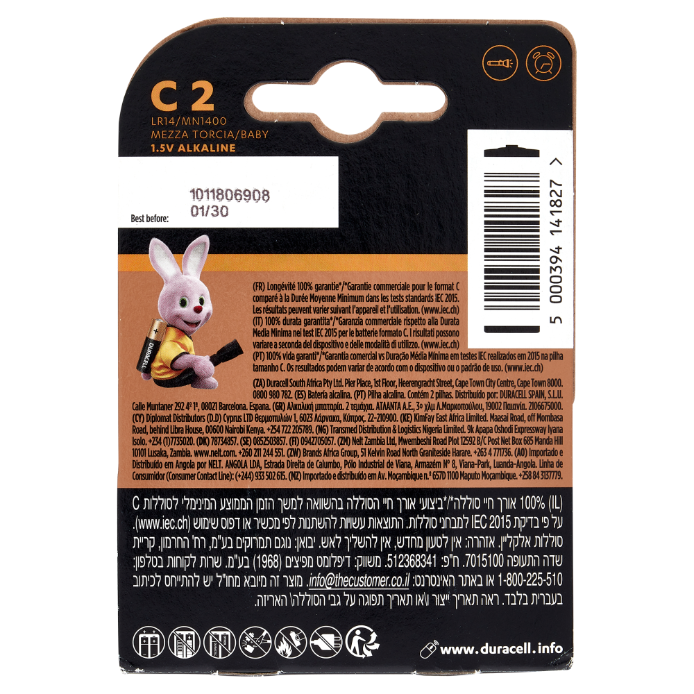 Duracell Plus C Batterie Mezza-Torcia Alcaline 1.5V LR14 MX1400 Confezione da 2, , large