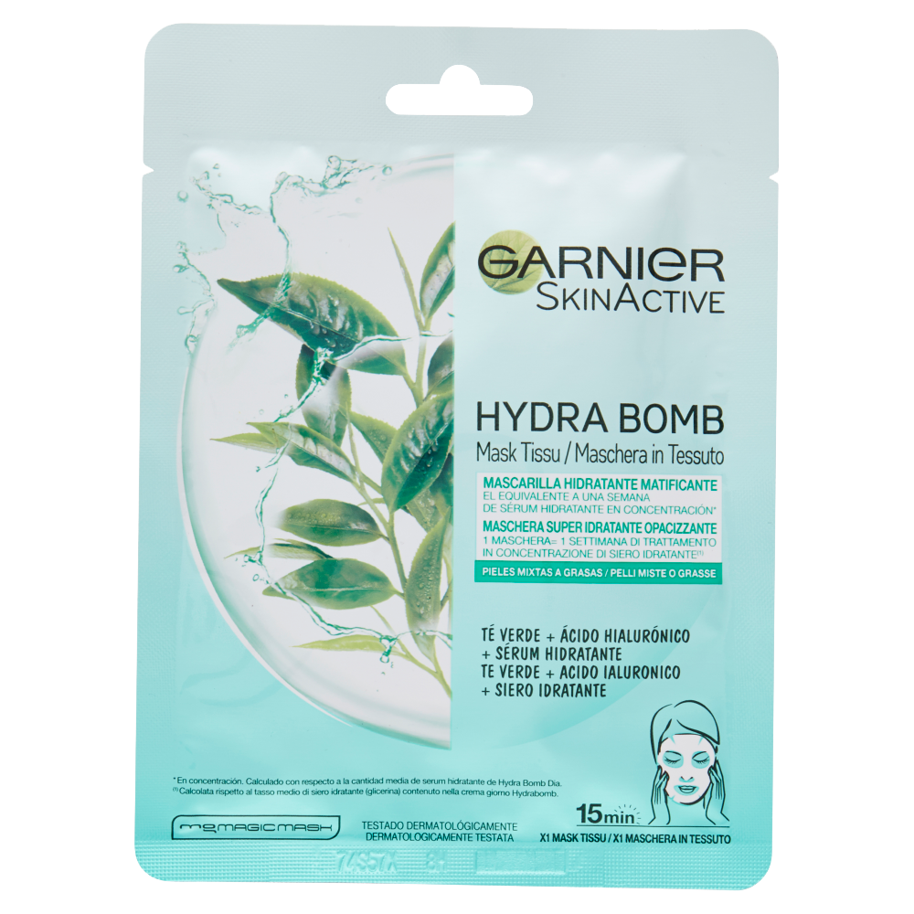 Skinactive Hydra Bomb Maschera Viso In Tessuto Super Idratante Opacizzante Al The Verde - Immagine 3