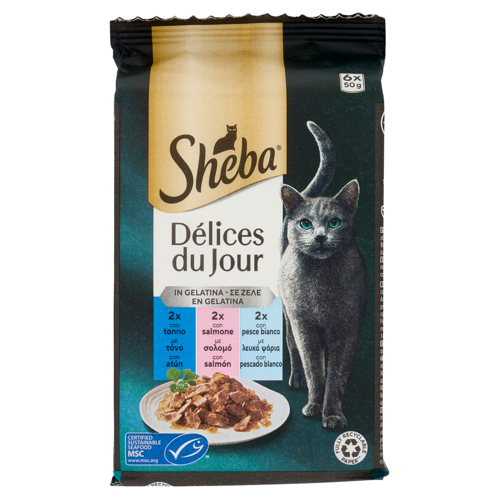 Sheba D&eacute;lices du Jour in gelatina con Salmone e Pesce Bianco 6 x 50 g, , large