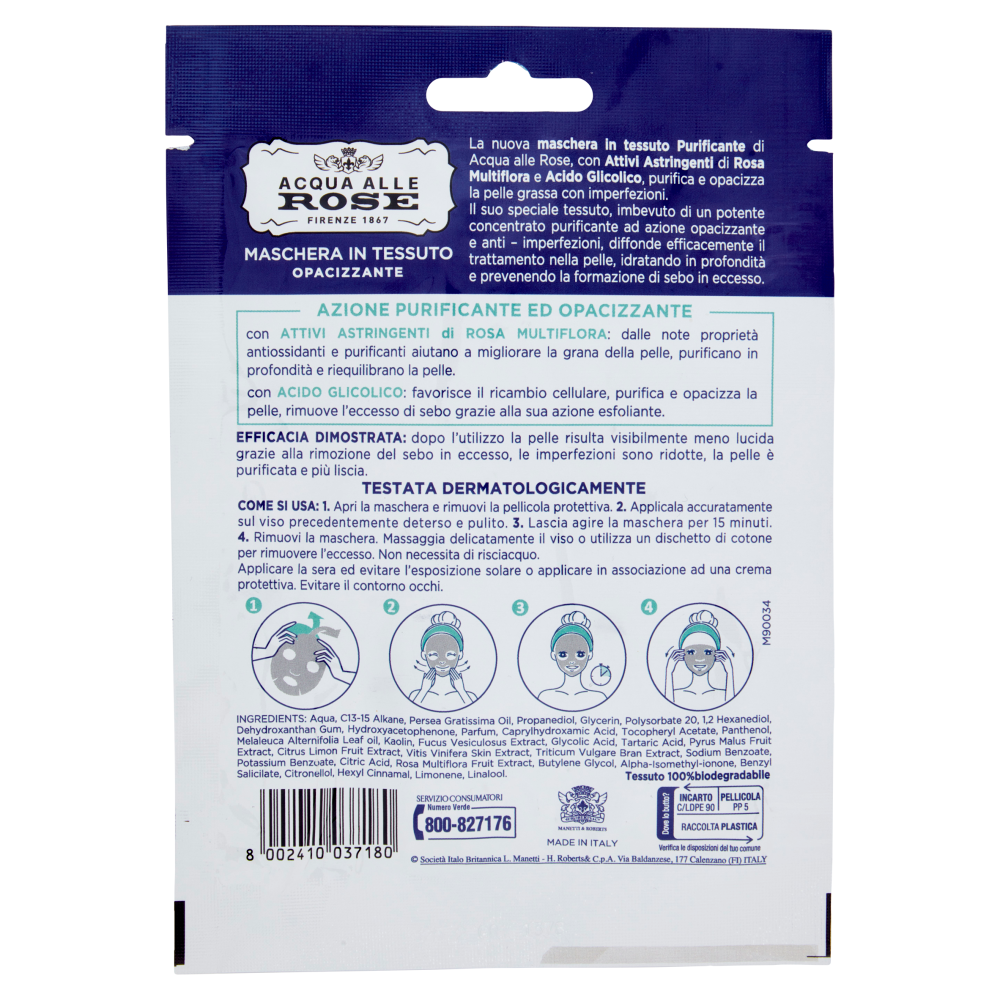 Acqua alle Rose Purificante Maschera in Tessuto Opacizzante Anti-Imperfezioni, , large