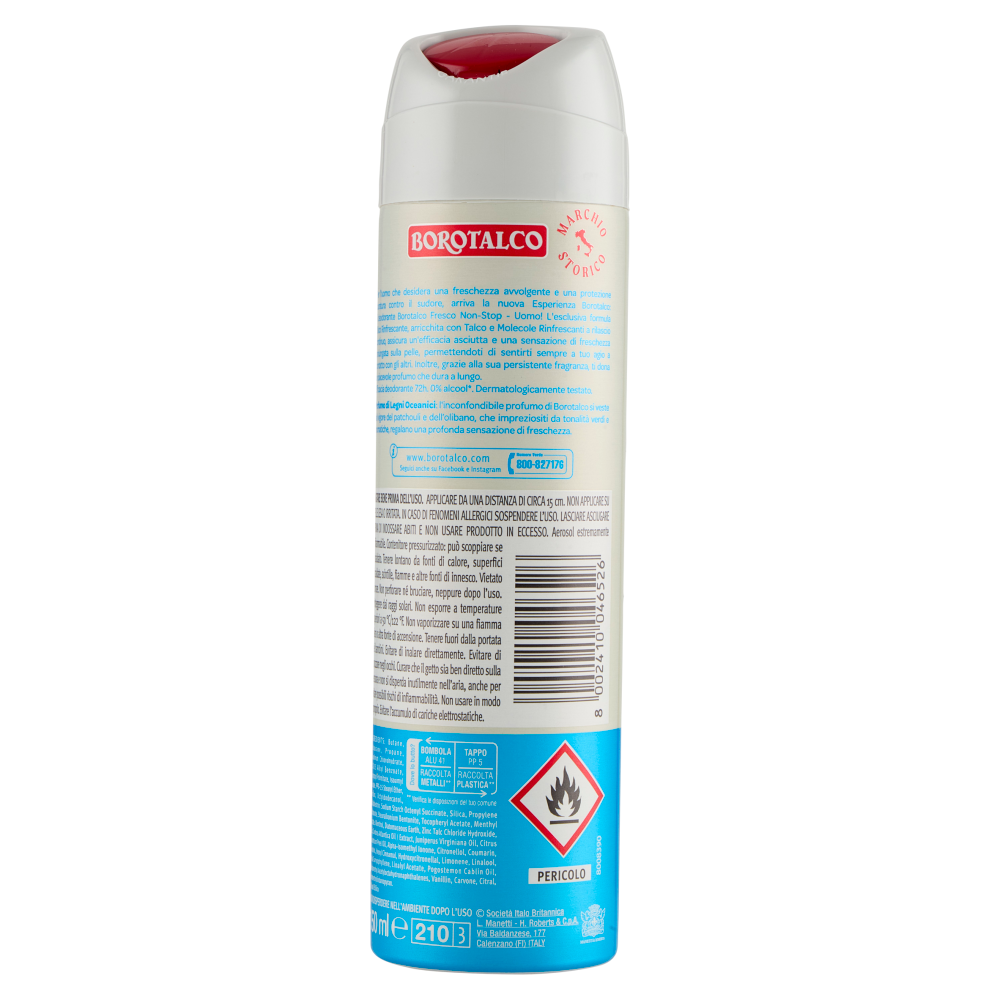 Borotalco Uomo Fresco Non-Stop Profumo di Legni Oceanici Deodorante Spray 150 ml, , large