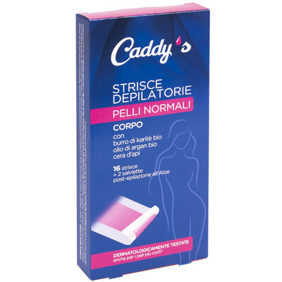 Caddy's Pelli Normali Strisce Depilatorie Corpo 16 Pezzi + 2 Salviette Post-Epilazione