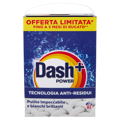Dash Power Detersivo Lavatrice in Polvere Tecnologia Anti-Residui 83 Lavaggi 