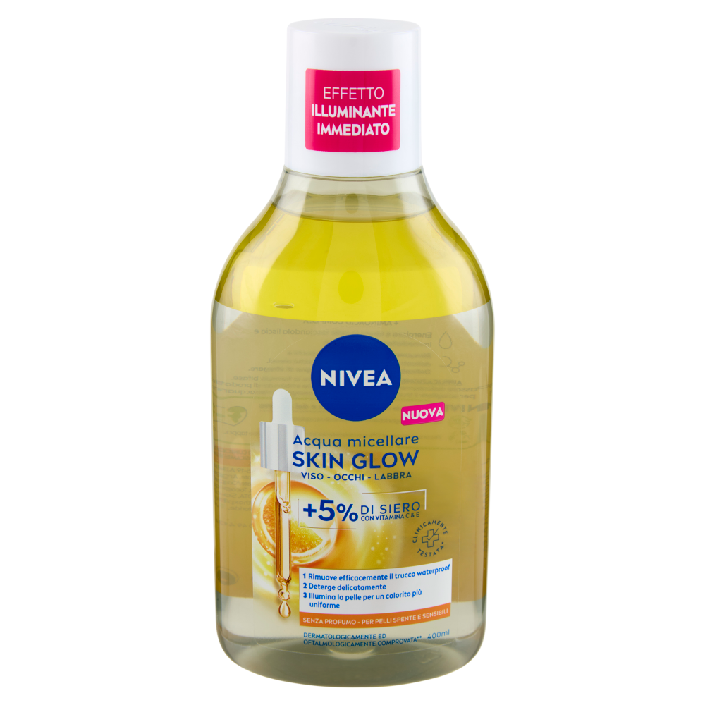 Nivea Acqua Micellare Skin Glow 400 Ml, Struccante Viso E Occhi Con 5% Siero + Aminoacid Complex Ml Detergente - Immagine 7