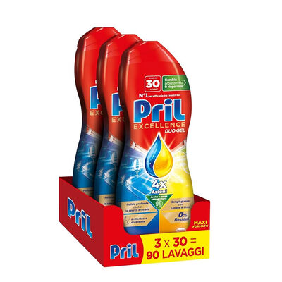 Pril Excellence Duo Gel Lavastoviglie Concentrato Sciogligrasso Limone 3x600ml