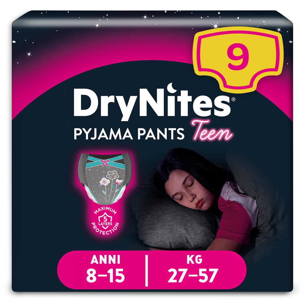 Huggies Drynites Mutandine Assorbenti per Bambina Taglia L (27-57 Kg) 9 Mutandine, , large