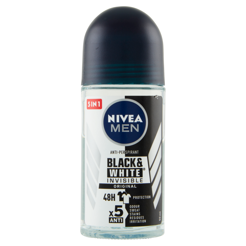 Nivea Men Black & White Invisible Original Deodorante Uomo Roll-On 50 ml, , large