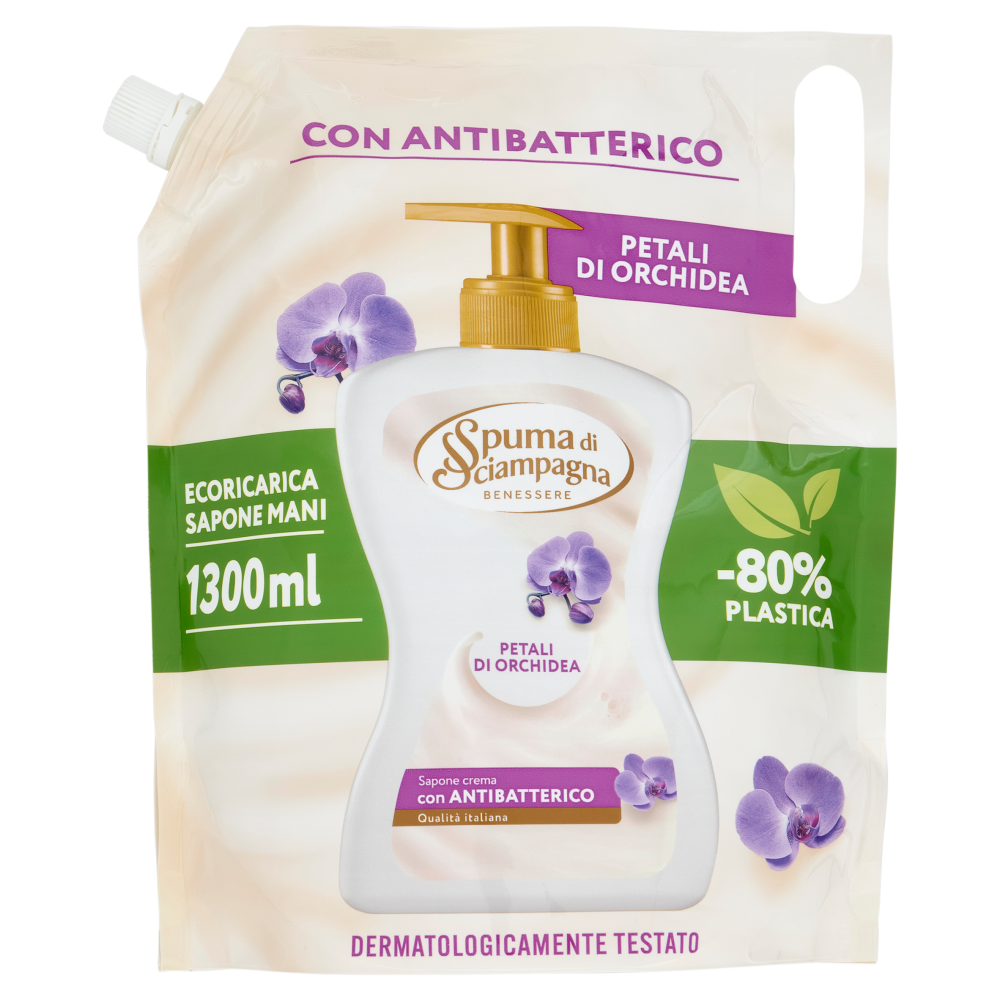 Spuma di Sciampagna Benessere Sapone Crema Petali di Orchidea Ecoricarica 1300 ml - -