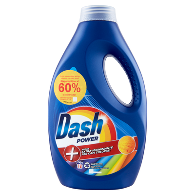 Dash Power Detersivo Liquido Lavatrice Azione Extra-Igienizzante Capi Colorati 18 Lavaggi