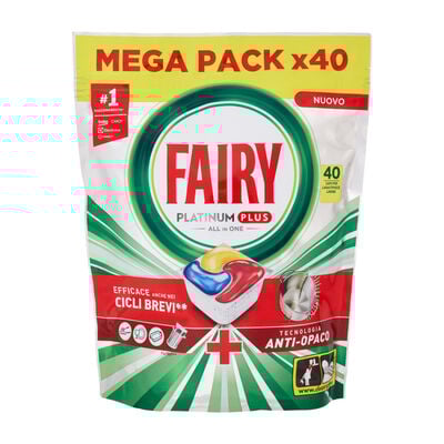Fairy Pastiglie Lavastoviglie Platinum Plus All in One, Detersivo Piatti Limone, 40 Capsule 620 g