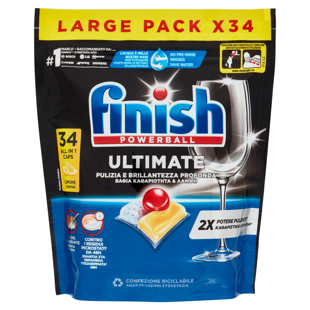 Finish Ultimate Limone Pastiglie Lavastoviglie 34 Lavaggi, , large