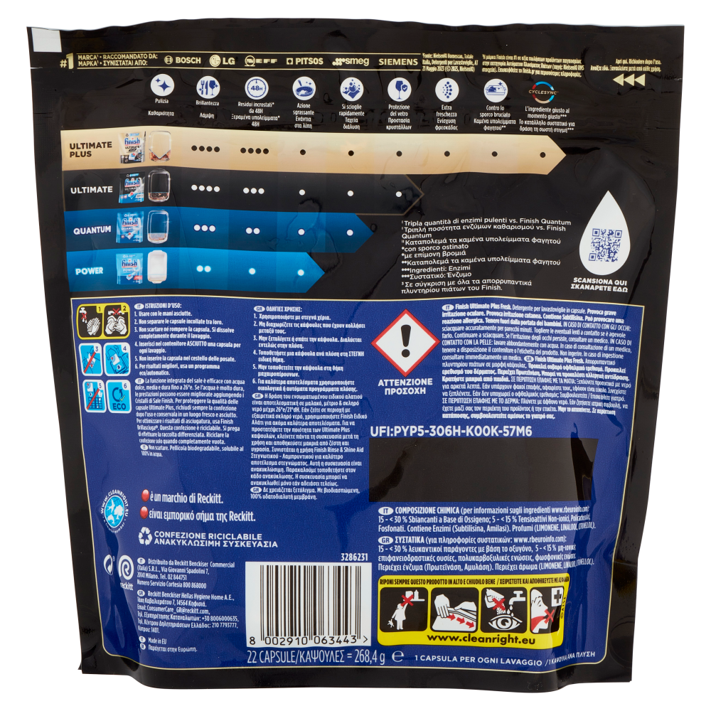 Finish Ultimate Plus Fresh Pastiglie Lavastoviglie 22 Lavaggi, , large