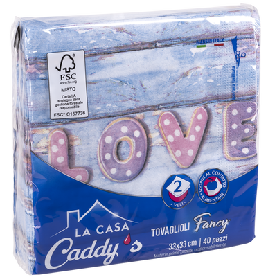 Caddy's Tovaglioli 33x33 Love 40 Pezzi