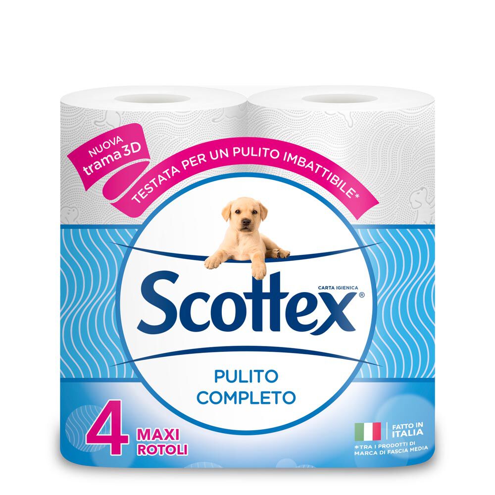 Scottex Carta Igienica Pulito Completo Confezione da 4 Rotoli, , large