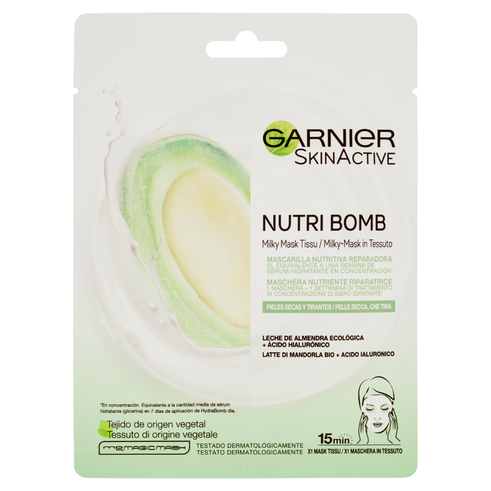 Garnier Nutribomb Maschera in Tessuto Nutriente Riparatrice Latte di Mandorla - -