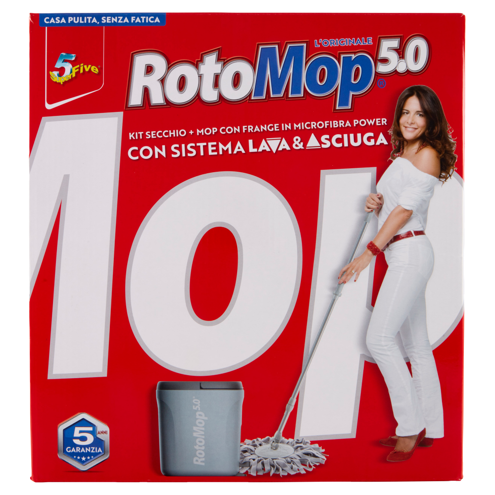 Super5 RotoMop 5.0 Kit Secchio + Mop con Frange in Microfibra Power , , large
