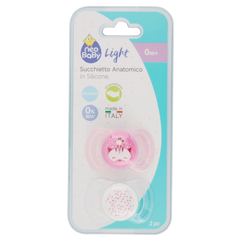 Neo Baby Light Succhietto Anatomico in Silicone Rosa 0m+ 2 Pezzi, , large