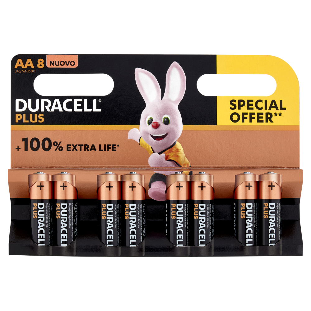 Duracell Plus AA Batterie Stilo Alcaline 1.5V LR06 MX1500 Confezione da 8, , large