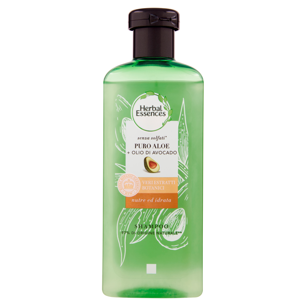 Herbal Essences Shampoo Senza Solfati Puro Aloe + Olio Di Avocado, Nutre ed Idrata cute e capelli molto secchi, In Collaborazione Con Royal Botanic Gardens, Kew, 225ml - -