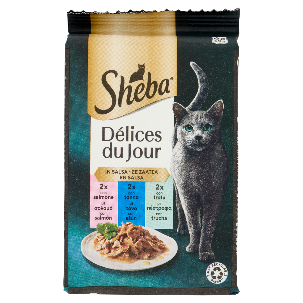 Sheba Délices du Jour Cibo Umido Gatto in Salsa con Salmone, Tonno e Trota 6 x 50 g - -