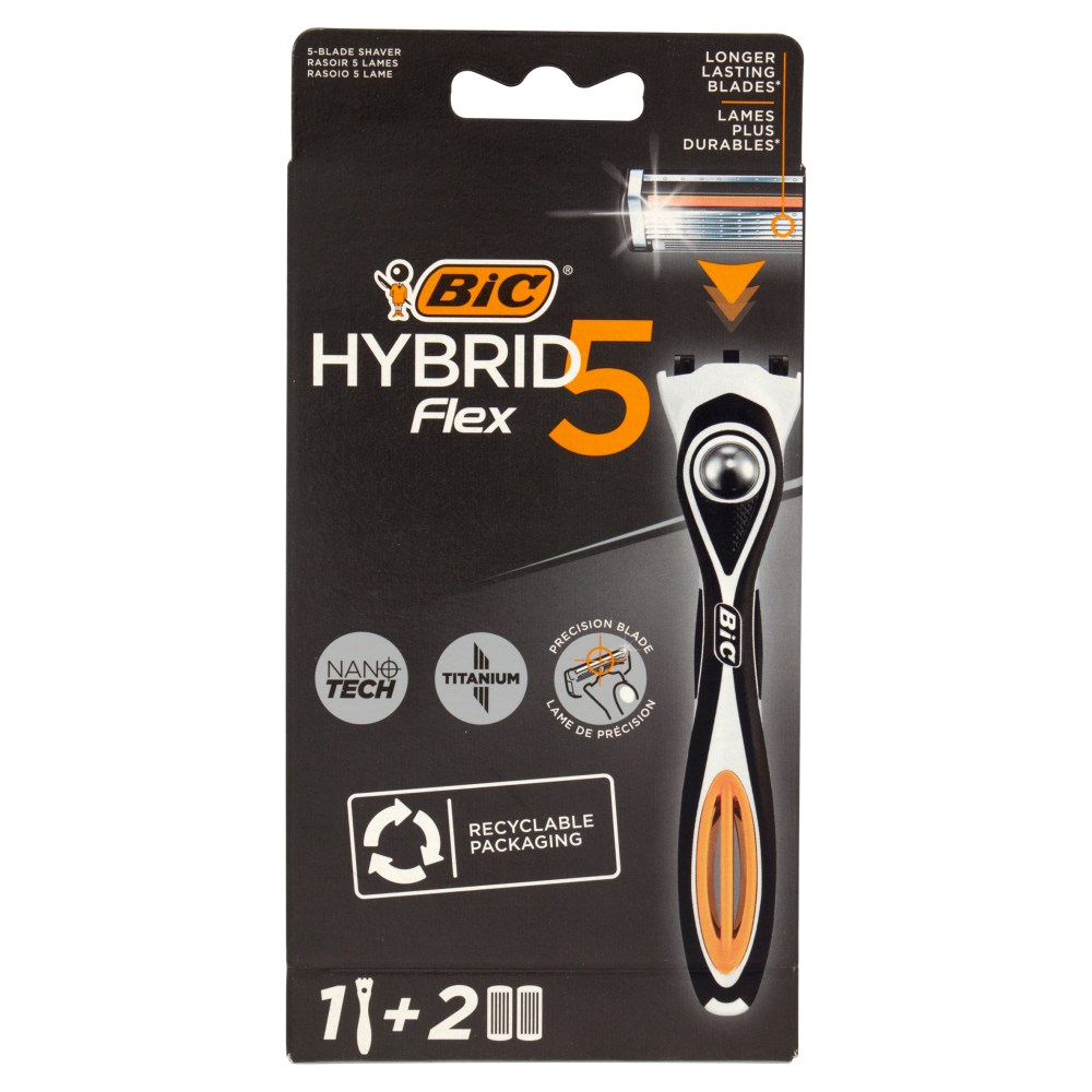 Bic Rasoio Hybrid5 Flex Sistema Manico Piu + Ricambi 5 Lame - Immagine 3