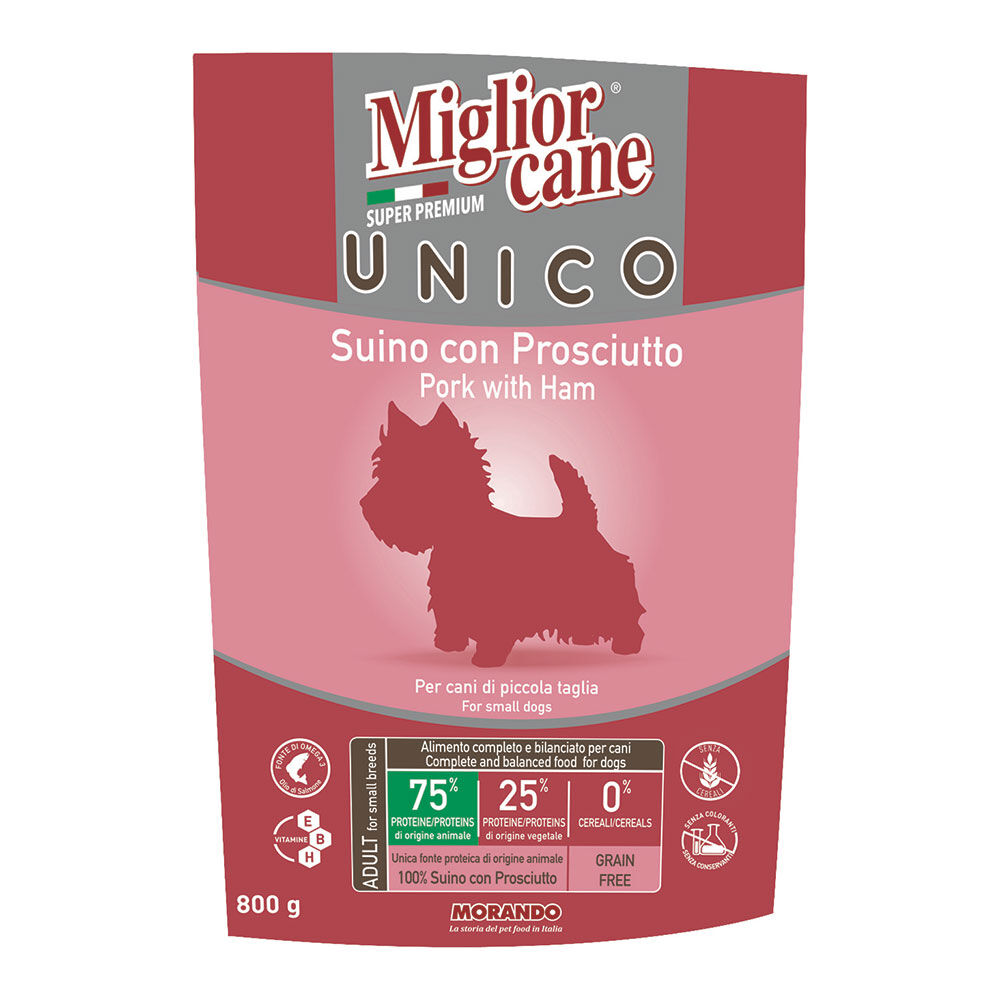 Migliorcane Unico Gustose Crocchette con Prosciutto per Cani Adulti (<10 kg) 800 g, , large