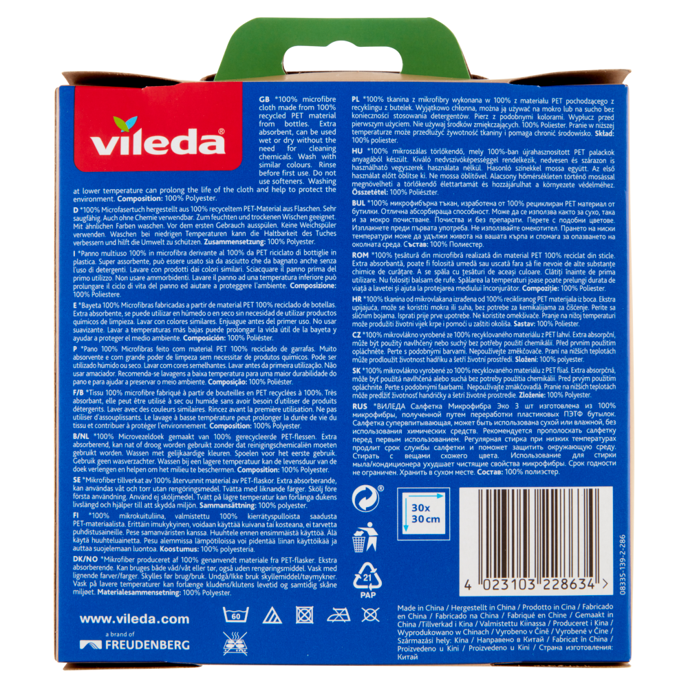 Vileda Microfibra 100% Riciclato 3 Panni Superfici, , large