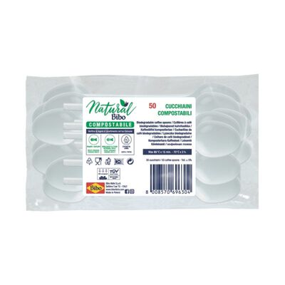 Bibo Cucchiaini Bianchi Bioplastica 50 Pezzi