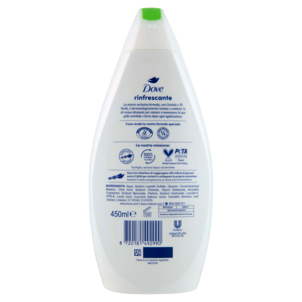 Dove Bagnodoccia Rinfrescante Cetriolo e Tè Verde 450 ml, , large