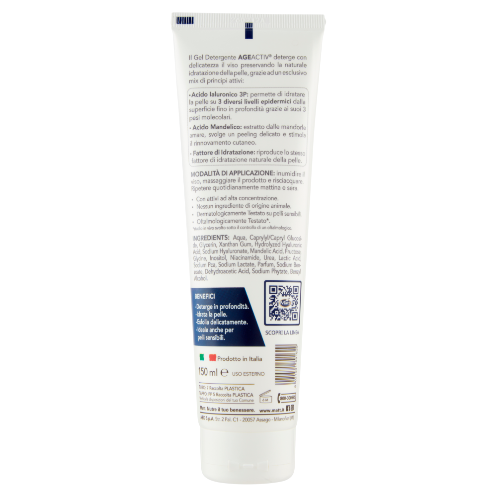 Matt Age Activ Acido Ialuronico Puro 3P Gel Detergente Idratante Delicato 150 ml, , large