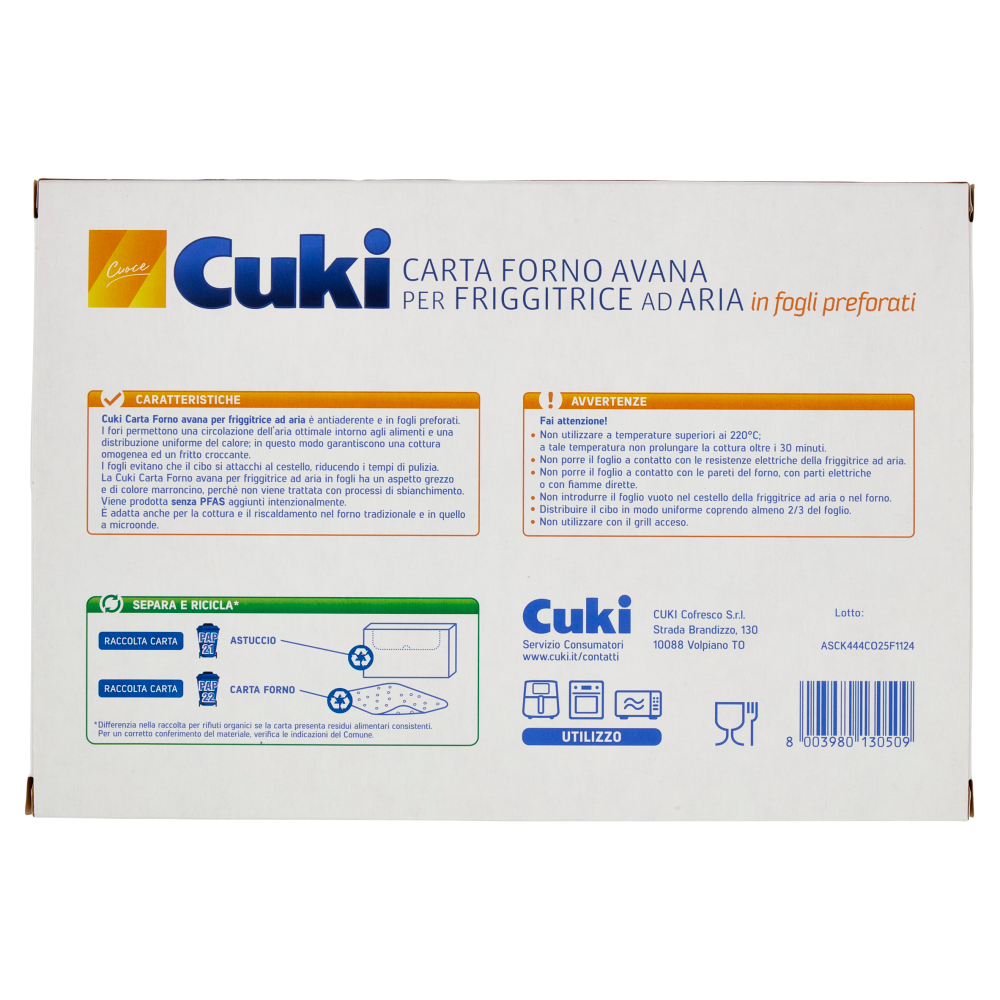 Cuki Cuoce Carta Forno Avana per Friggitrice ad Aria 25 Fogli Preforati , , large