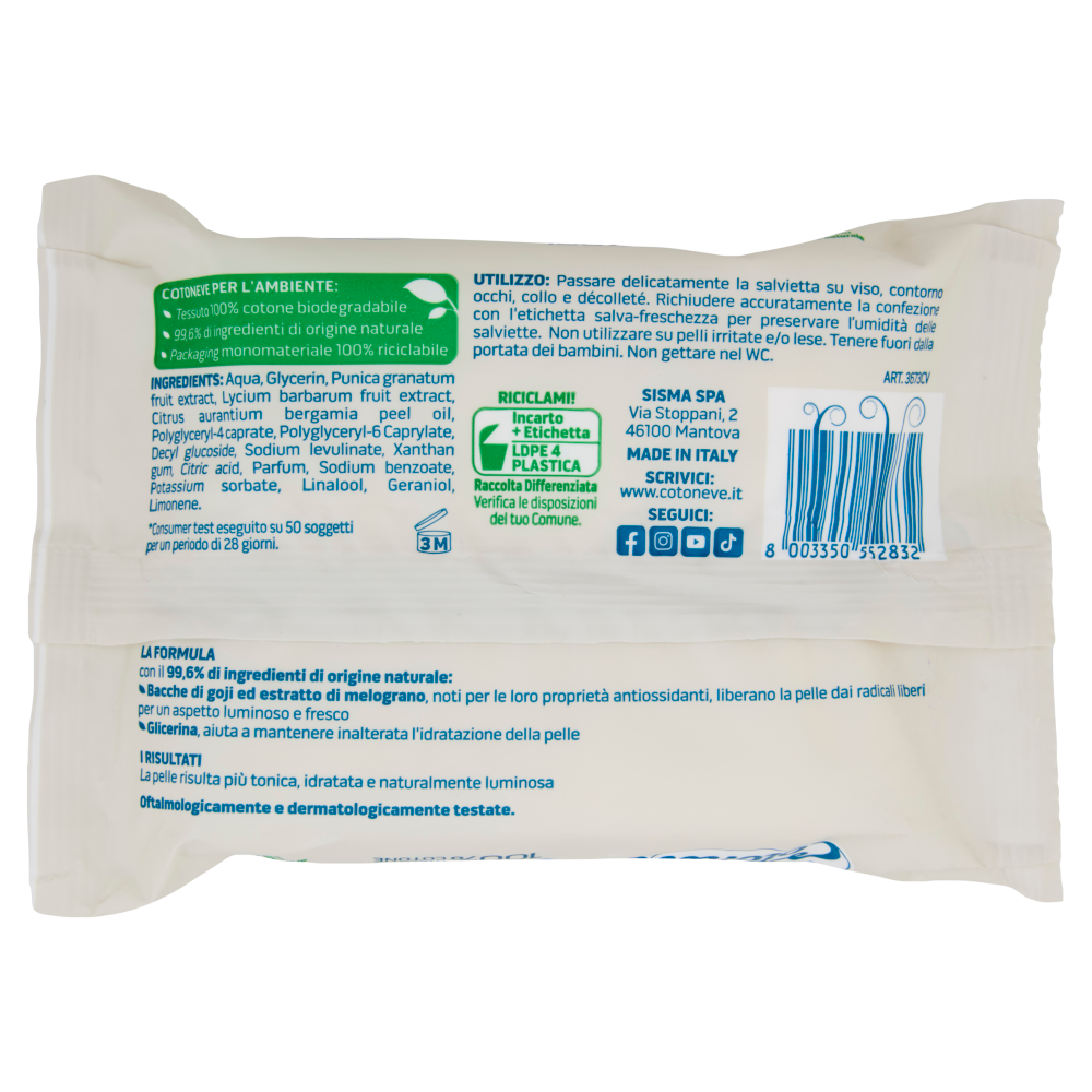 Cotoneve Salviette Struccanti con Bacche di Goji e Melograno Pelli Normali 20 Pezzi, , large