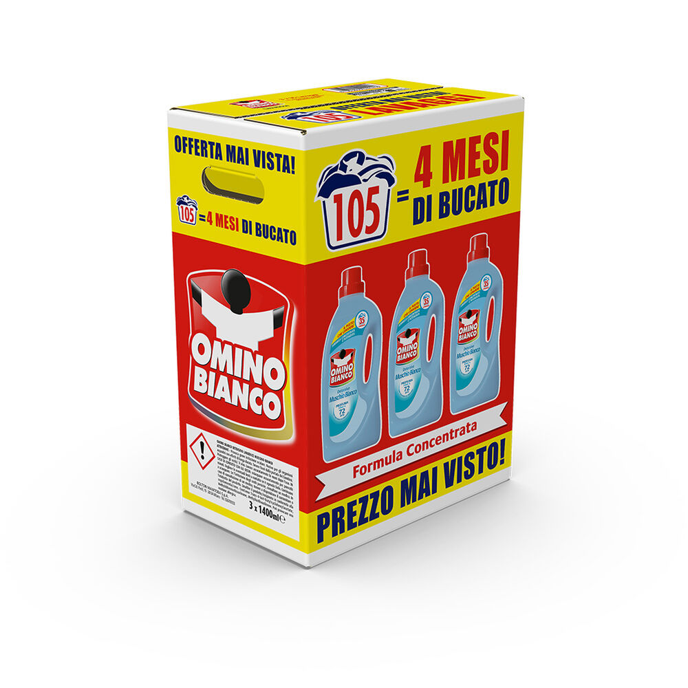 Omino Bianco Detersivo Lavatrice Muschio Bianco 35 Lavaggi 3 Pezzi, , large